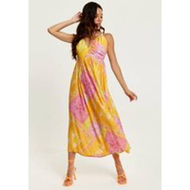 Womens Paisley Print Strappy Midi Dress In Yellow and Pink - Multi - 8