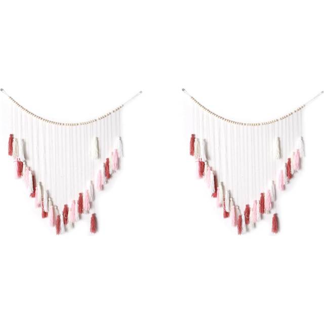 2X Macrame Wall Hanging-Large Hanging with Wood Beads-Bohemian Decor for Bedroom and Living Room Pink