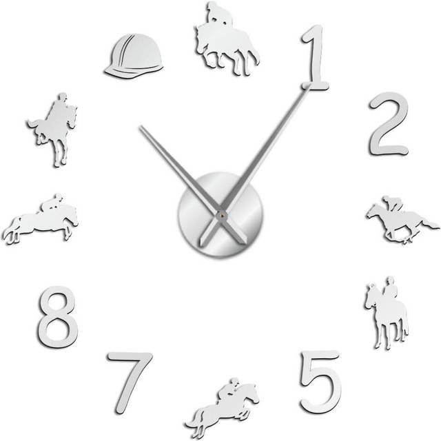 (Silver) 47 Inch Wall Clock Farmhouse Home Decor Cowboys Modern Design Giant Wall Clock Rodeo Horse Riding DIY Wall Watch