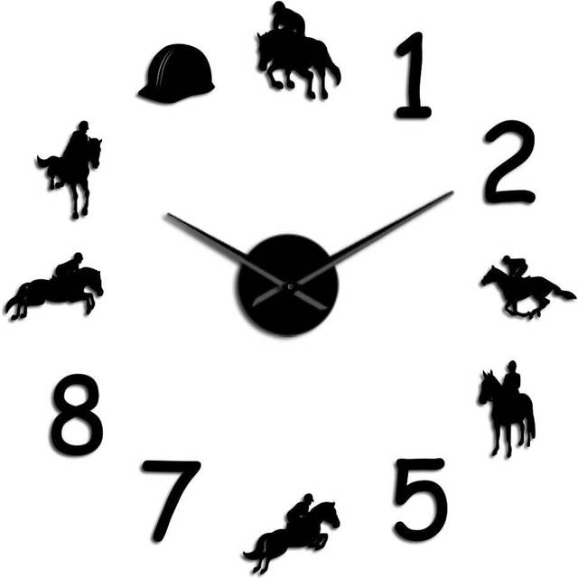 (Black) 47 Inch Wall Clock Farmhouse Home Decor Cowboys Modern Design Giant Wall Clock Rodeo Horse Riding DIY Wall Watch