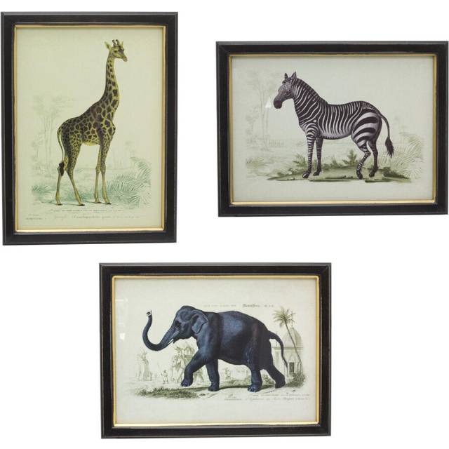 Set Of 3 Jungle Safari Animal Pictures For Walls | 3 Piece Zebra Elephant Giraffe Wall Art Framed Animal Prints | Pack Of Three Animal Framed Wall Art