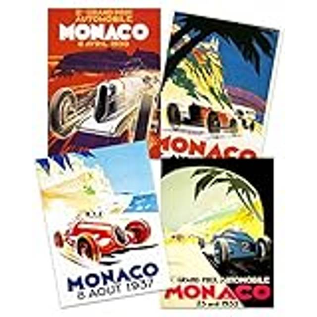Artery8 Vintage Monaco Grand Prix Race Advert Motor Sport 1930s Wall Art Print 30 x 41cm 4 Pack - Multi - 40.5 x 30.5 x 0.3cm