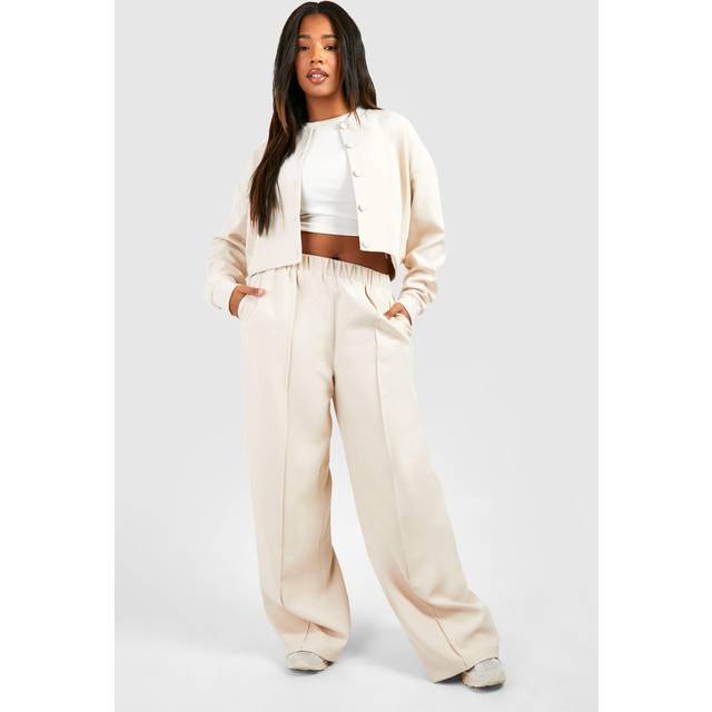Womens Plus Tailored Seam Front Slouchy Wide Leg Trousers - Ecru - 28