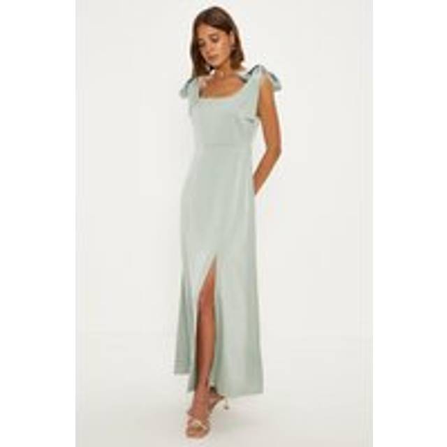 Oasis Womens Petite Satin Tie Shoulder Midi Bridesmaids Dress - Sage Green - Size 16 UK