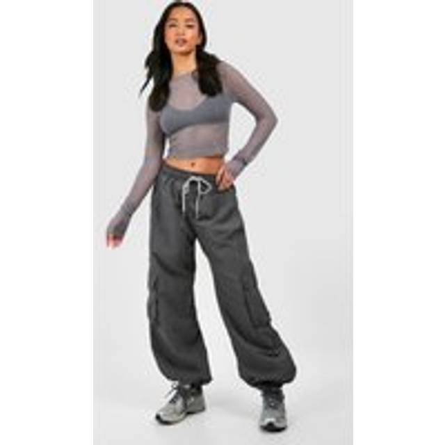 Womens Petite Straight Leg Parachute Cargo Trouser - Grey - 8, Grey