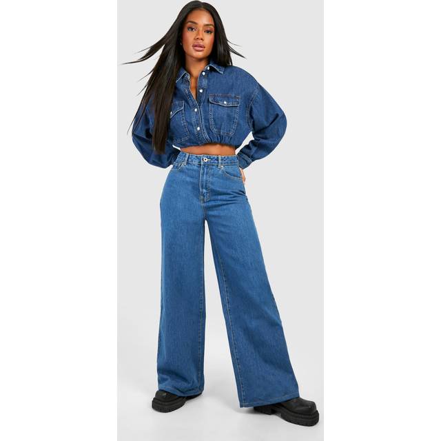 Womens Boohoo Basics 30 Inch Leg Baggy Boyfriend Jeans - Blue - 16
