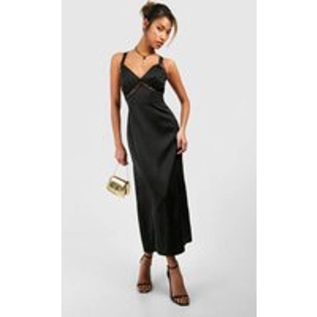Womens Satin Slip Split Leg Midaxi Dress - Black - 16, Black