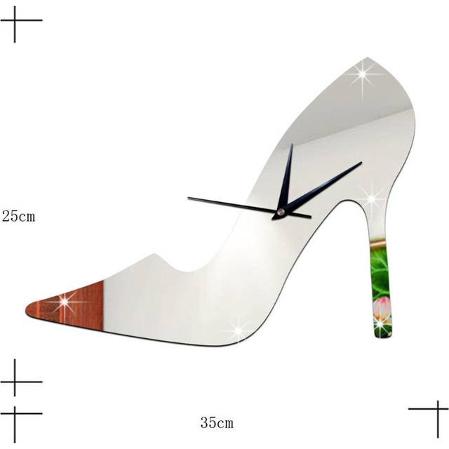 (silver) High Heel Shoe Mirror Wall CLock golden silver