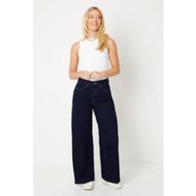 Dorothy perkins womens jeans indigo wide leg stretch denim high rise comfort fit