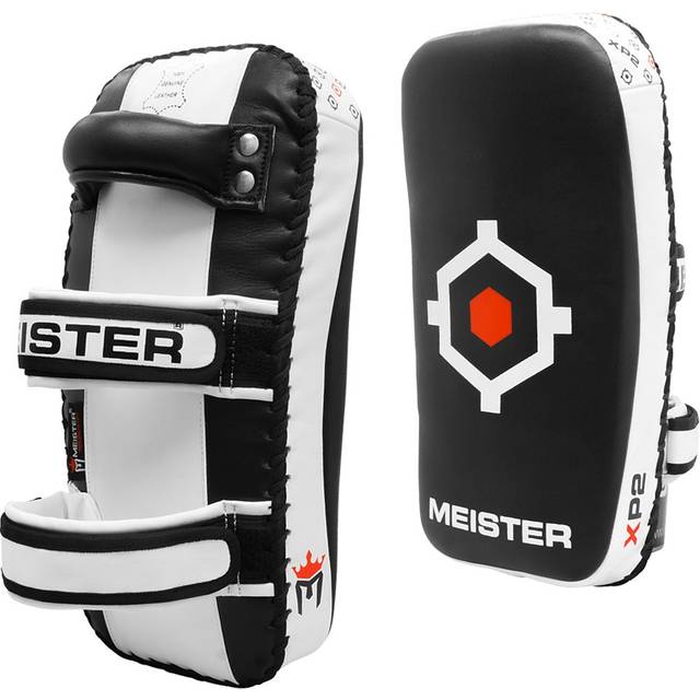 Meister XP2 Professional Curved Thai Pads for Kickboxing & MMA - X-Thick Cowhide Leather - Black - Pair (2 Pads)