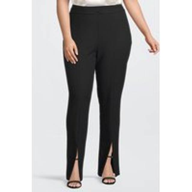 Plus Size Tailored Compact Stretch Split Hem Straight Trouser - Black