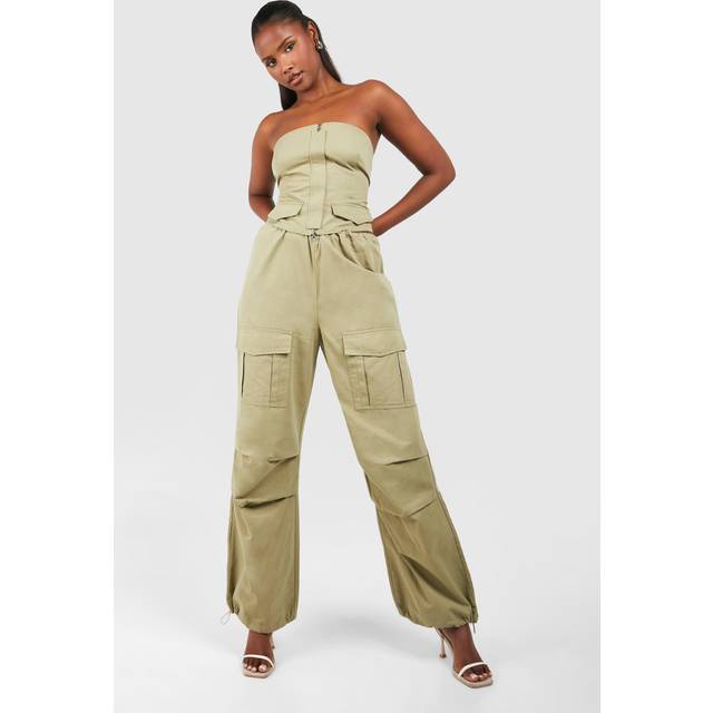 Womens Low Rise Wide Leg Parachute Cargo Trousers - Grey - 6, Grey