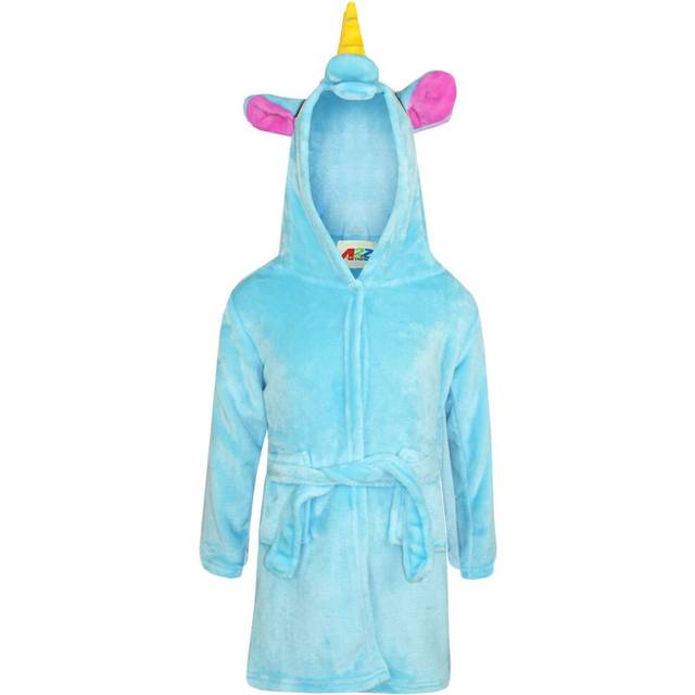 (11-12 Years) Girls Boys Bathrobe 3D Animal Unicorn Blue Dressing Gown Fleece Night Loungewear