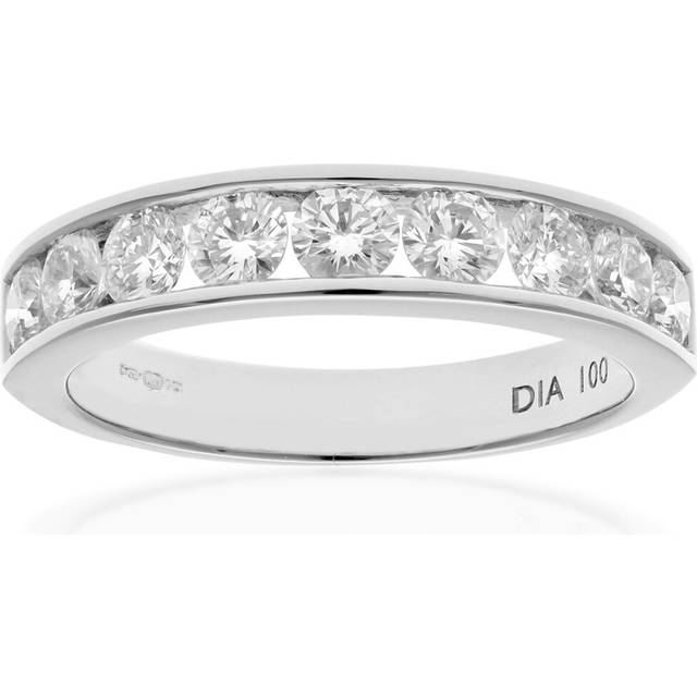 (L) Jewelco London Platinum Channel Set Half Eternity Ring, IJ/I Certified Diamonds, Round Brilliant, 1ct Diamond
