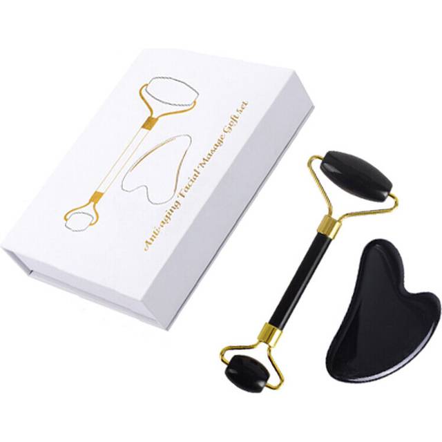 (a-Type D ( With box)) The Best Gift 3 in 1 Jade Roller Facial Massager Gouache Scraper Rose Quartz Guasha Board Face Lifting Relax Beauty Set With Bo