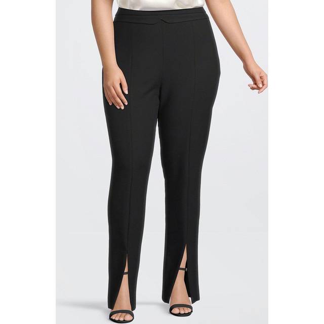 Plus Size Tailored Compact Stretch Split Hem Straight Trouser - Black