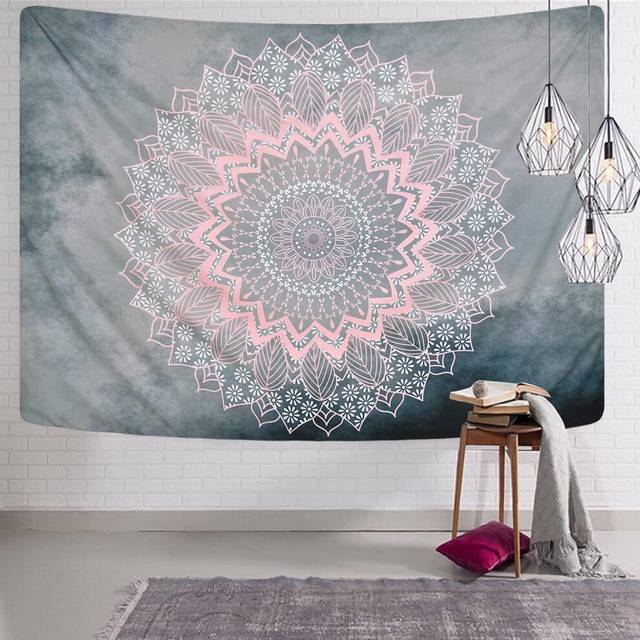 Mandala Tapestry Grey Pink Tapestry Hippie Bohemian Floral Tapestries Wall Hanging for Room Bedroom