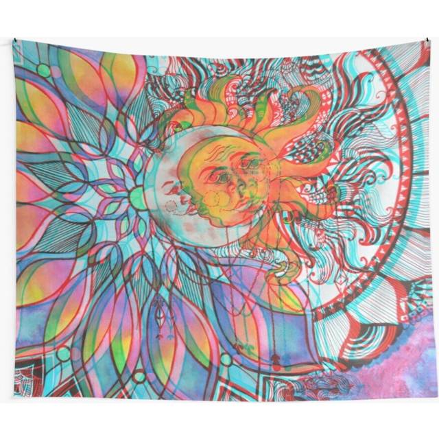 Tapestry 60x50inch Trippy sun and moon mandala Wall Hanging Art DÃ©cor Living Room