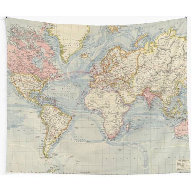Tapestry 60x50inch Vintage Map of The World (1883) Wall Hanging Art DÃ©cor Living Room
