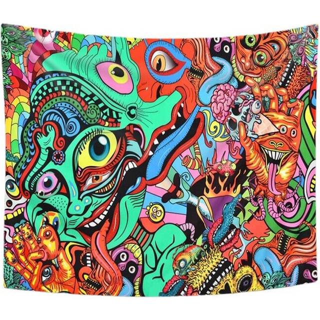 Psychedelic Arabesque Tapestry Abstract Hippie Tapestries Fantasy Trippy Tapestry Fractal Colorful Monster