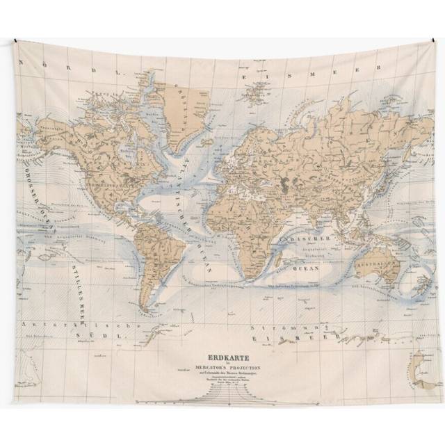 Tapestry 60x50inch Vintage Map of The World (1884) Wall Hanging Art DÃ©cor Living Room