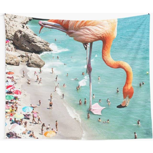 Tapestry 60x50inch Flamingos on the Beach, Wildlife Surrealism Birds, Nature Flamingo Fantasy Beach Summer Wall Hanging Art DÃ©cor Living Room