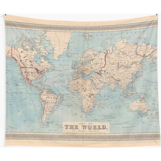 Tapestry 60x50inch Vintage Map of The World (1876) Wall Hanging Art DÃ©cor Living Room