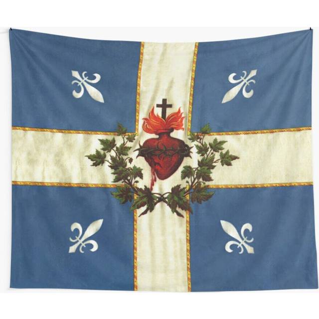 Tapestry 60x50inch Quebec Sacred Heart flag drapeau QuÃ©bec Patriote Carillon SacrÃ©-Cur Christian old vintage Wall Hanging Art DÃ©cor Living Room