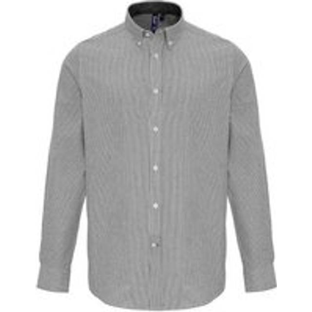 Premier Unisex Mens Striped Oxford Long-Sleeved Shirt (White/Grey) - Size Large
