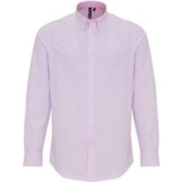 Premier Unisex Mens Striped Oxford Long-Sleeved Shirt (White/Pink) - Size Medium