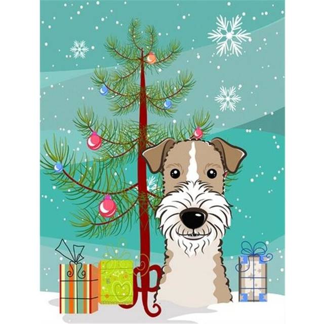 Christmas Tree And Wire Haired Fox Terrier Flag Garden Size
