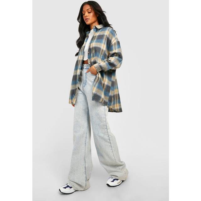 Womens Tall Oversized Check Shirt - Beige - 6, Beige