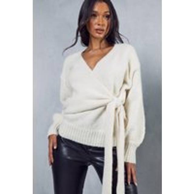 Womens Oversized Fluffy Knit Tie Detail Cardigan - Cream - M/L
