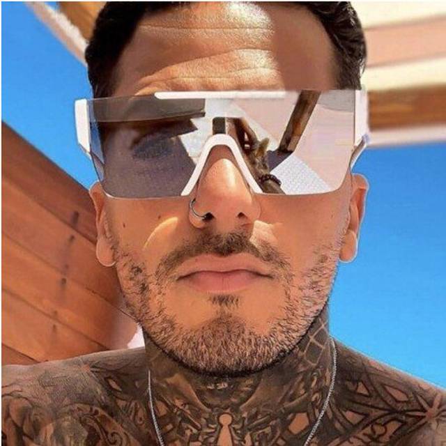 (Black.Gray) GUIME HOUSE One Piece Square Sunglasses For Women Oversize Flat Sun Glasses Men Vintage White Silver Mirror Shades UV400 Eyewear