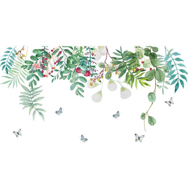 Green Hanging Leaf Wall Decals, Removable Fresh Plant Leaves Flower Vines Wall Stickers, Green Plants Wall Mural-Vine1-4