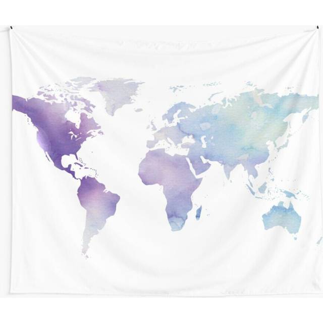 Tapestry 60x50inch World Map Blue and Purple Watercolor Wall Hanging Art DÃ©cor Living Room