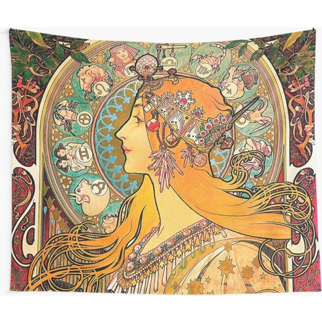 Tapestry 60x50inch HD. Zodiac (Second version), by Alphonse Mucha (1896) HIGH DEFINITION Wall Hanging Art DÃ©cor Living Room