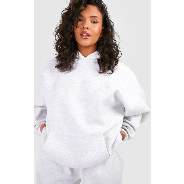 Womens Plus DSGN Studio 3d Embroidered Oversized Hoodie - Ash Grey - 24