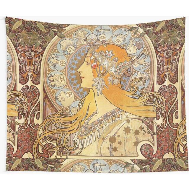 Tapestry 60x50inch Alphonse Mucha Zodiac Art Nouveau Woman Wall Hanging Art DÃ©cor Living Room