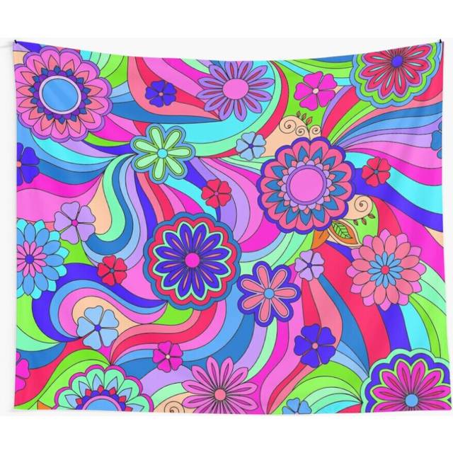 Tapestry 60x50inch Groovy Hippy Flower Power Cool Tones Wall Hanging Art DÃ©cor Living Room