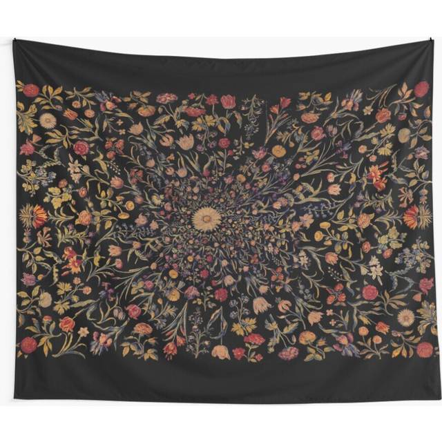 Tapestry 60x50inch Medieval Flowers on Black Wall Hanging Art DÃ©cor Living Room