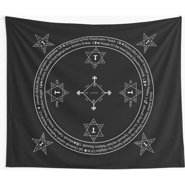 Tapestry 60x50inch Classic Magic Goetia Circle. White on Black version. Wall Hanging Art DÃ©cor Living Room