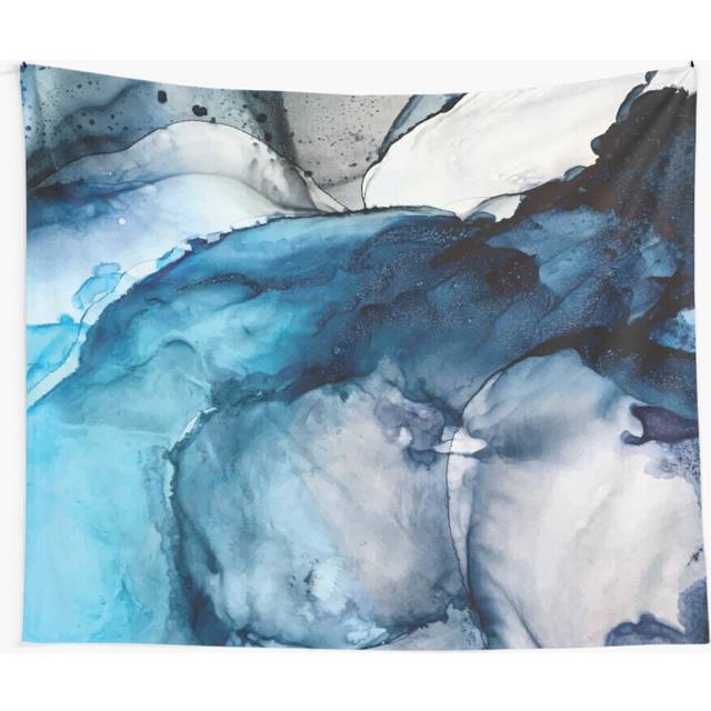 Tapestry 60x50inch White Sand Blue Sea - alcohol ink painting Wall Hanging Art DÃ©cor Living Room