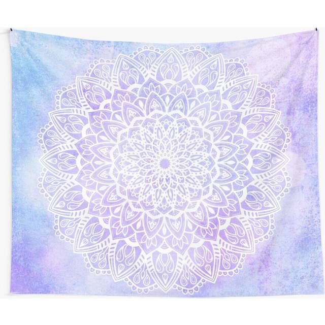 Tapestry 60x50inch White Mandala on Pastel Purple and Blue Textured Wall Hanging Art DÃ©cor Living Room