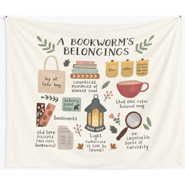 Tapestry 60x50inch A Bookworm's Belongings Wall Hanging Art DÃ©cor Living Room