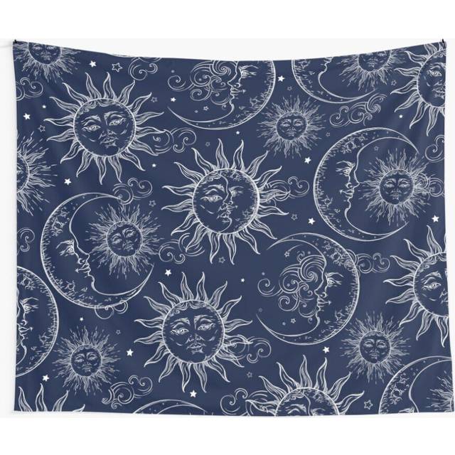 Tapestry 60x50inch Blue Magic White Celestial Sun Moon Stars Wall Hanging Art DÃ©cor Living Room