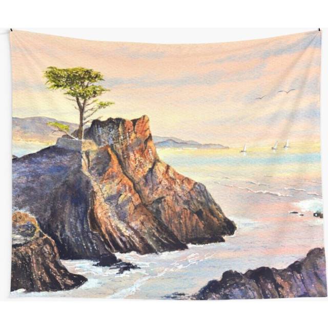 Tapestry 60x50inch Lone Cypress Tree Pebble Beach California Wall Hanging Art DÃ©cor Living Room
