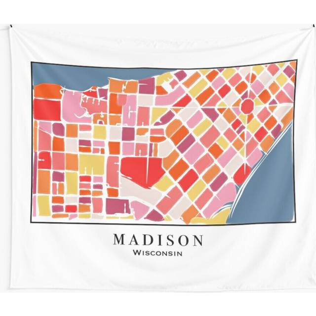 Tapestry 60x50inch Colorful Madison, Wisconsin Map Wall Hanging Art DÃ©cor Living Room