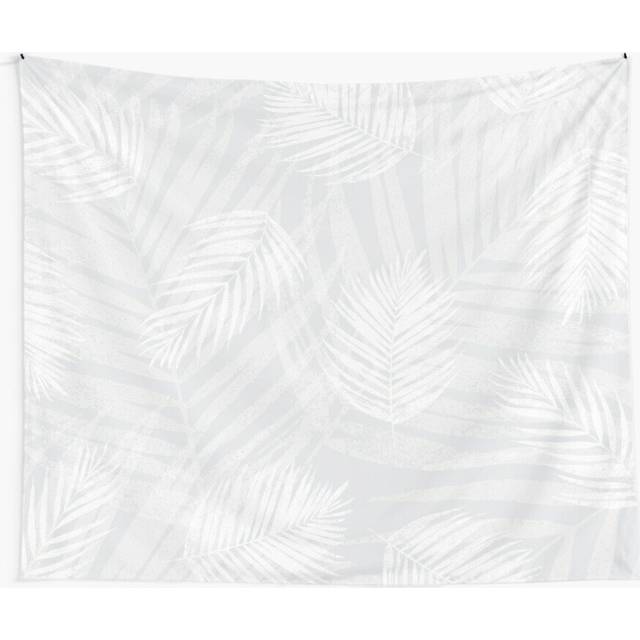 Tapestry 60x50inch White Lino Print Palm Leaves on Soft Gray Wall Hanging Art DÃ©cor Living Room