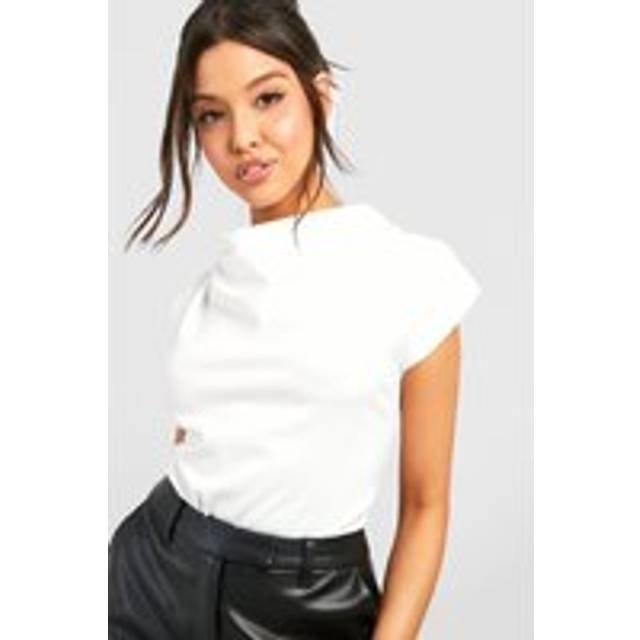 Womens Cowl Neck Crepe Shoulder Pad Blouse - White - 14, White